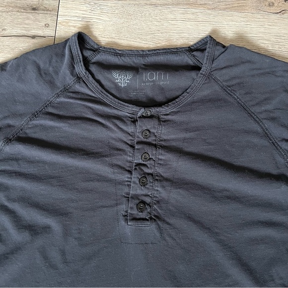 Men's Black Long Sleeve Henley Shirt - Picture 2 of 4